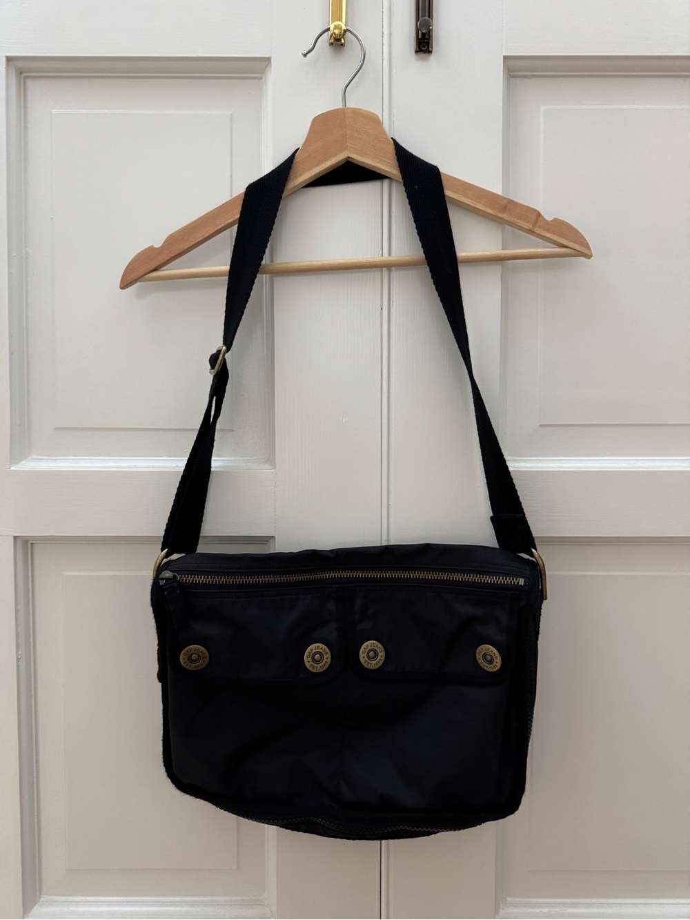 Vintage GAP Black Crossbody Messenger with Brass Buttons